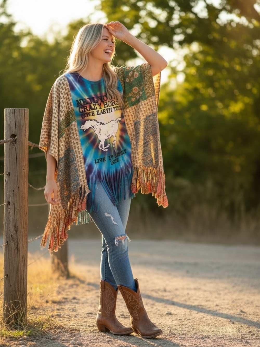 NEIL YOUNG Artisan Made Upcycle BAND T PONCHO SIZE INCLUSIVE Granny D Original